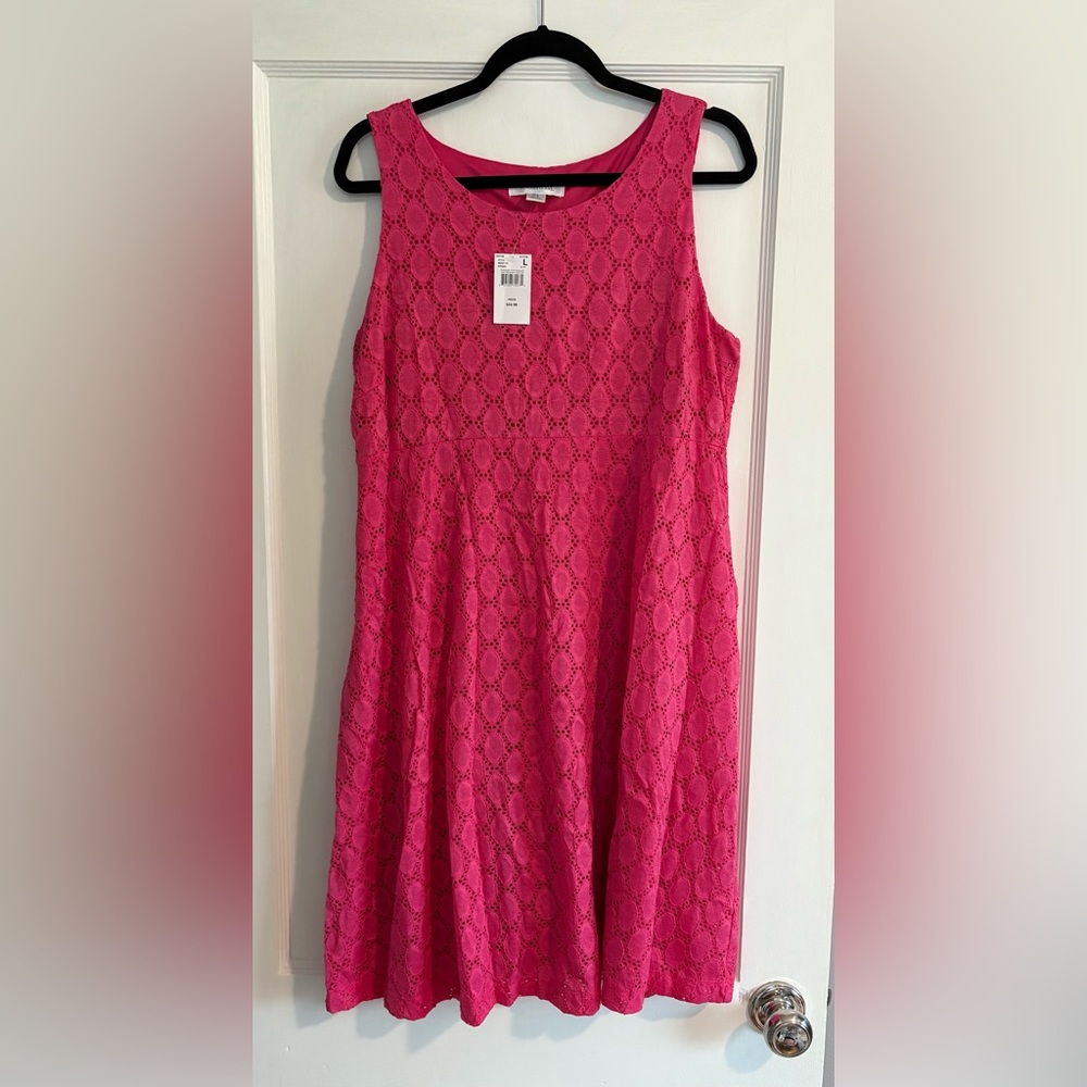 NWT Motherhood Maternity Vibrant Pink Lace Dress Size Large